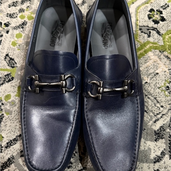 Salvatore Ferragamo Dark Blue Leather Loafers